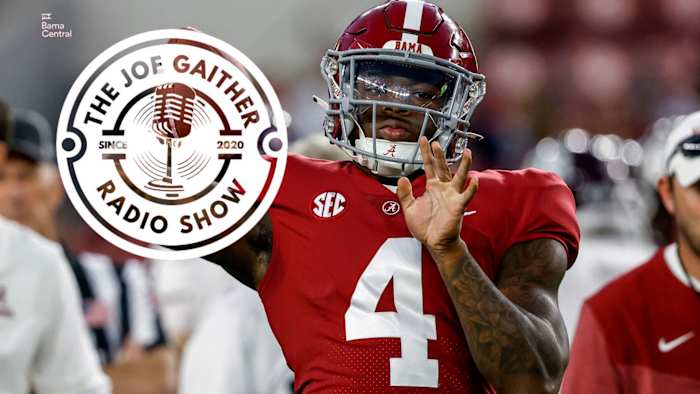 Oct 8, 2022; Tuscaloosa, Alabama, USA; Alabama Crimson Tide quarterback Jalen Milroe (4) warms up before a game against the Texas A&M Aggies at Bryant-Denny Stadium. Mandatory Credit: Butch Dill-USA TODAY Sports